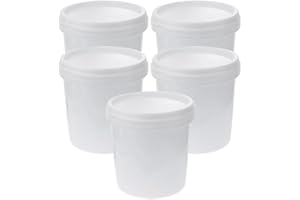 STOBOZA 5-Pack 1-Gallon Food-Grade Plastic Buckets with Lids – 4.7" Small White Multiuse Pails, BPA-Free, Easy-Clean, Stackab