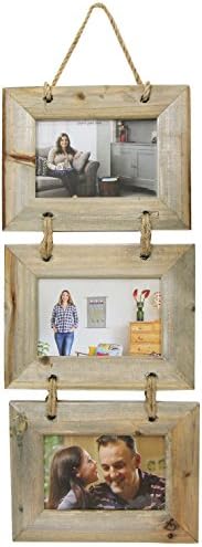 Just Contempo Rustic Triple Hanging Wooden Photo Frame - Landscape - 6x4 inches / 15x10cm