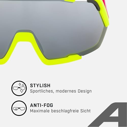 ROCKET BOLD - Wasserabweisende und Beschlagfreie Sport- & Fahrradbrille Mit 100% UV-Schutz Für Erwachsene, neon-pink yellow matt, One Size