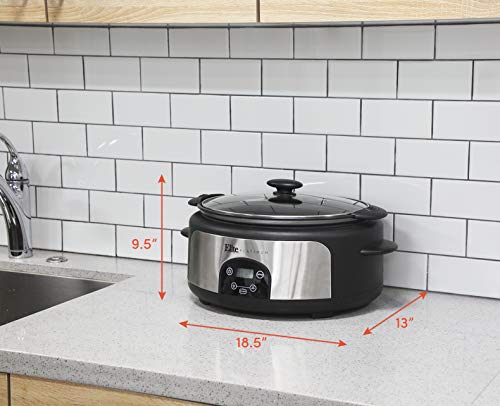 Maxi-Matic MST-610DT Digital Programmable Slow Cooker with Locking Lid, Nonstick Oval Pot Delay Timer, 3 Temperature, 8 Pre-Set Functions, 6 quart Capacity, Stainless Steel