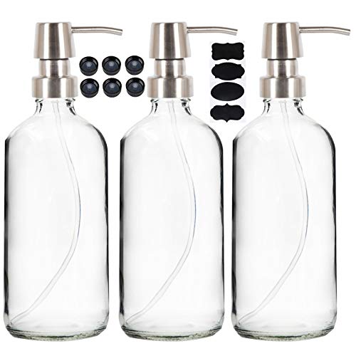 Youngever 3 Pack 16 Ounce Clear Glass Boston Round Bottles with