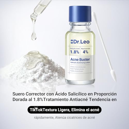 Dr.Leo Suero Anti-Acné con Ácido Salicílico 1.8% Loción secante para granos piel sensible propensa al acné Con Niacinamida alivio rápido atenúa manchas ideal para brotes nocturnos y menstruales 20 ml