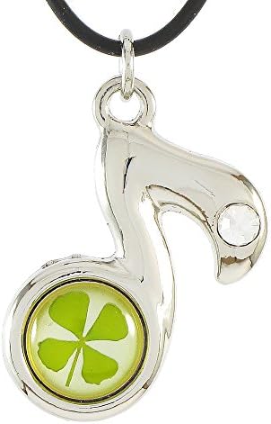 Genuine Four-leaf Lucky Clover Crystal Amber Necklace, Music Note, Happiness and Good Luck!