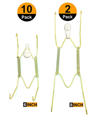 Plate Hangers, Pack of 10, 6 inch and 2, 8 inch-Wall Decorative Plate Hangers for Antique Plates, China, Decorative Plates and Art- Includes Hanging Hook and Nail - Thumbnail 5