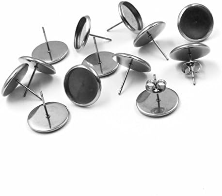 bcraftiz 100pcs 12mm Stainless Steel Blank Stud Earring Bezel Setting 316 Surgical Steel Post and Back