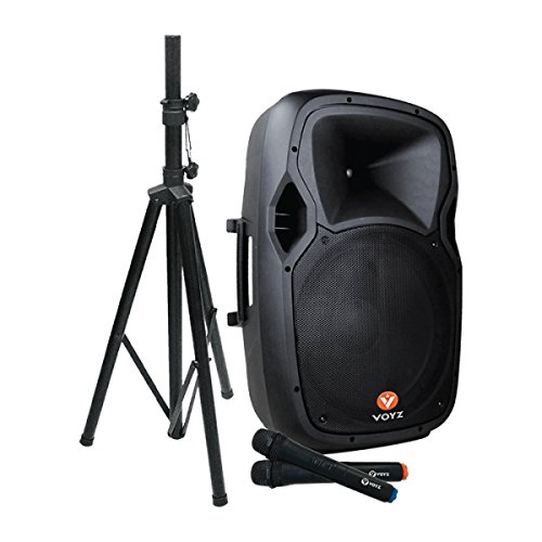 VOYZ 1000 Watt Bluetooth Speaker System, Two Way 15", USB,SD, and MP3 Player, with Tripod Stand and Microphone, Perfect Loudspeaker for Karaoke (VZ-HLKIT414)