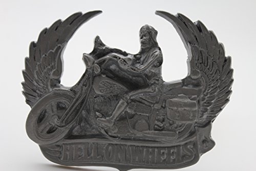 TFJ Men Belt Buckle Silver Metal Motorcycle Biker Hells Wheels Skeleton Wings Western