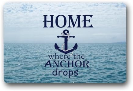 Custom Home is Where the Anchor Drops Quotes Infinity Blue Ocean Stain Resistant Color Indoor/outdoor Floor Mat Doormat(18x30 Inch)