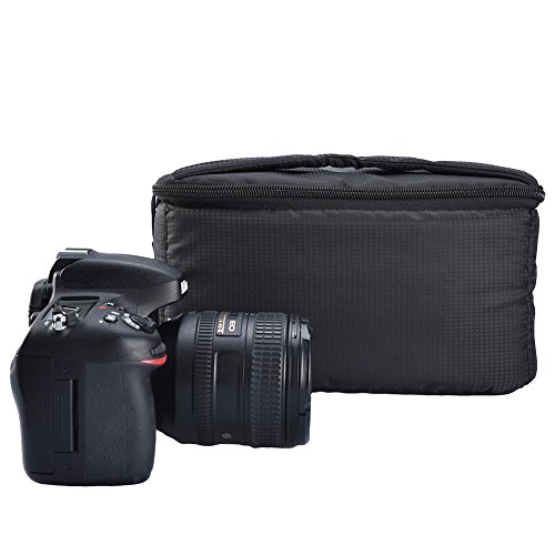ALLCACA Waterproof Camera Insert Bag Shockproof Camera Inner Case High-capacity Camera Partition Bag with Detachable Dividers, Suitable for Digital Single Lens Reflex, Black (Waterproof - 261514cm)