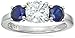 Platinum-Plated Sterling Silver Swarovski Zirconia Round-Cut Center Stone and Created Sapphire Ring, Size 7