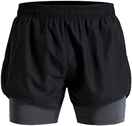 HOSOME Men's 2 in 1 Shorts, Bodybuilding Skin Tight Casual Sweatpants for Gym Fitness Running