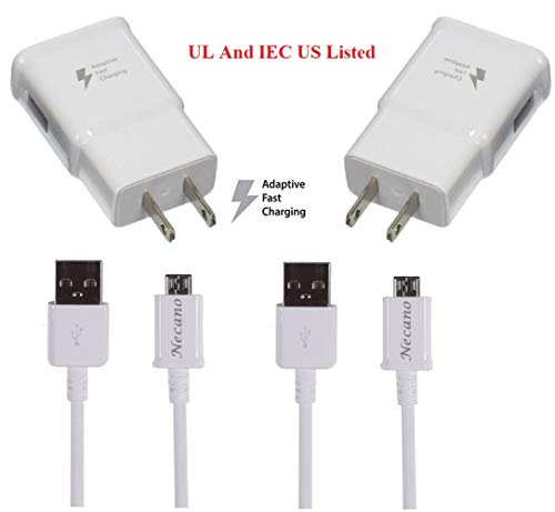 Galaxy S7 S7 Edge S6 S6 Edge LG G2 G3 G4 for Samsung Adaptive Fast Charger Micro USB 2.0 Cable Kit {Wall Charger + 5FT Cable} Fast Charging for up to 50% Faster Charging (White) Premium Version 2 pack