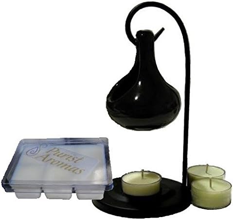 Aromatherapy Candle Warmer Gift Set, 100% Pure and Certified Organic Essential Oils. All Natural Ingredients, Includes Obsidian Tear Drop Wax Warmer, 3 Soy Tealights, and 6 Wax Melt Cubes.Peppermint