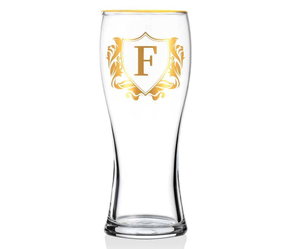 Onebttl Personalised Beer Glass, Custom Alcohol Gifts for Beer Lovers, Unique Birthday, Christmas Gifts for Uncle, Husband, Dad, Boyfriend, with Initial F