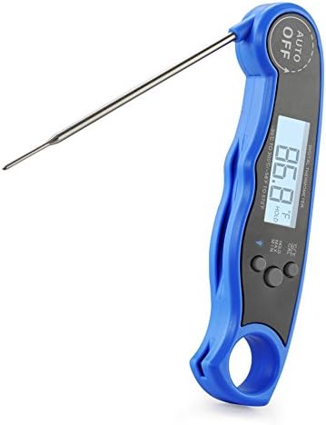Instant Read Food Thermometer with Long Probe &amp; Backlit, Fast Accurate Waterproof Digital Meat Thermometer for Kitchen BBQ Grill, Water, Milk, Baking (Blue)