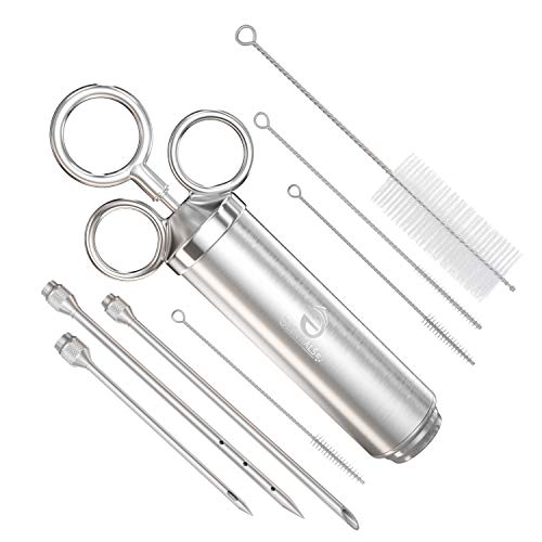 Meat Injector Stainless 2 oz Marinade Syringe & 3 Flavor Injection Needles for BBQ Turkey