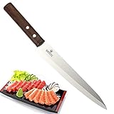Professional Sashimi Sushi Knife,2/3 Tang Unbroken Soufull Japanese Surgical Grade stainless steel,325mm with Razor Sharp Blade, Gray Leather Wooden Handle with Double Riveted-Durable with Gift Box