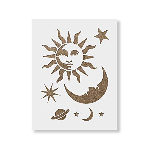 Celestial Sun and Moon Stencil Template - Reusable Stencil with Multiple Sizes Available