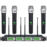 GTD Audio 4x800 Selectable Frequency Channel UHF Diversity Wireless Handheld Microphone Mic System 787 (4 Hand held Mics)