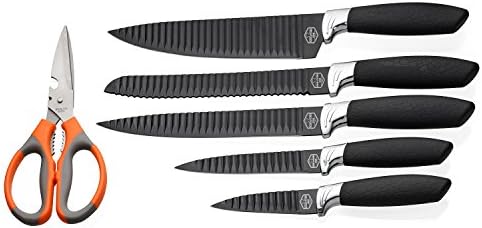Premium Kitchen Knives Set + BONUS Kitchen Scissors - Chef Grade Quality, Comfort Grip Handles, Stainless Steel Very Sharp Blades, Craft Box Packaging, Great Housewarming Gift - by HomeKitchenStar