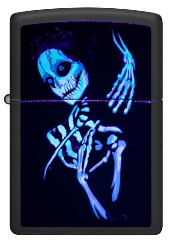 Zippo Sturmfeuerzeug – UV Skeleton, Black Matte, Black Light – Refillable – Wire-resistant – Wind Resistant Design – Gift Box – Made in USA