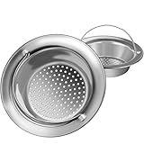 2PCS Upgrade Kitchen Sink Strainer with Handle, Premium Stainless Steel Sink Garbage Disposal Stopper Mesh Basket, Wide Rim 4.33