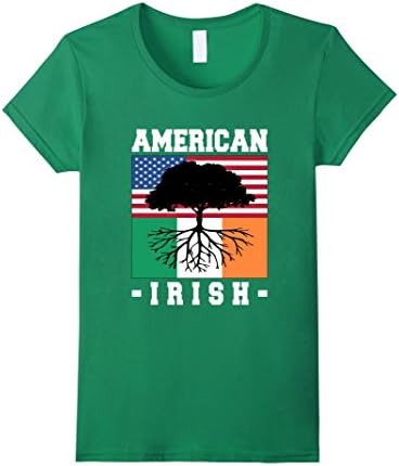 Women's IRISH AMERICAN FLAG T-shirt Ireland Proud Tee Grown Root Large Kelly Green