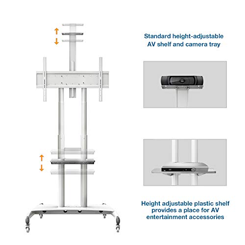 NB North Bayou Mobile TV Cart TV Stand with Wheels for 55" - 80" Inch LCD LED OLED Plasma Flat Panel Screens up to 200lbs AVA1800-70-1P (White)