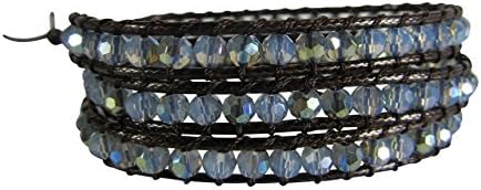 Triple Wrap Smokey Blue Wrap Bracelet with Aurora Borealis Effect #9