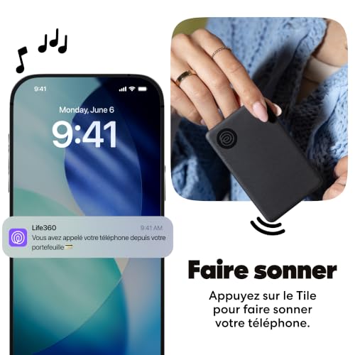 Tile Slim - Détecteur de Portefeuille, Tracker Bluetooth et localisateur d'objets pour étiquette de Bagage, Passeport et Autres. Compatible avec iOS & Android. Lot de 1 (Noir)