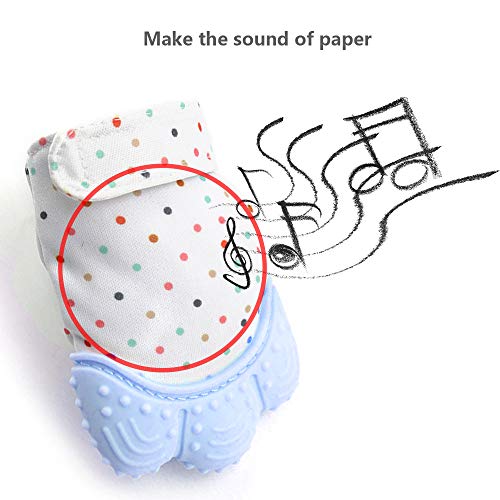 Huifen Baby Soothing Teething Mitten, Self-Soothing Pain Relief Mitt Stimulating Teether Toy, Original Silicone Teether Mitten Glove for Babies, Toddlers, Infants, Boy and Girl (2Pack, Blue)
