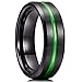 King Will Loop Mens 7mm Black Brushed Grooved Green Thin Line Tungsten Carbide Wedding Ring Beveled Edge