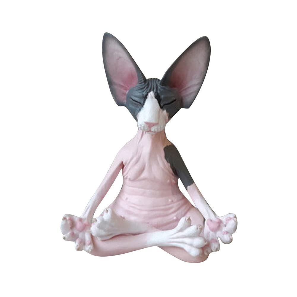 Uposao Sculpture Meditation Sphynx Cat Statue Yoga Ornaments Zen Cat Relaxed Poses Home Living Room Collection Crafts