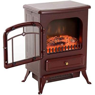Alitop 750/1500W Electric Fireplace Freestanding Fire Flame Stove Heater Adjustable Red Brown