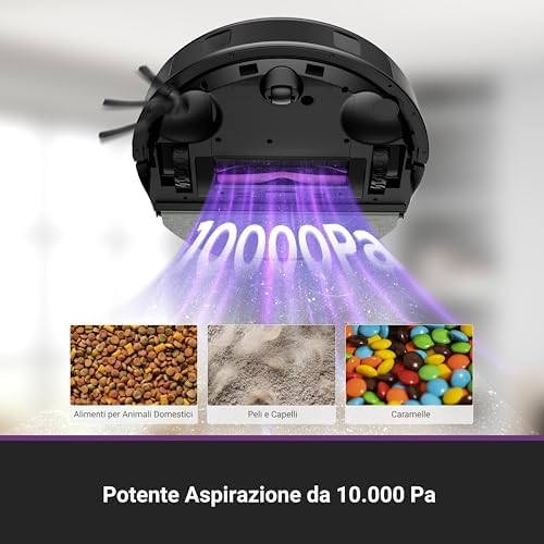 E20 Evo Plus Robot Aspirapolvere e Lavapavimenti, 10.000Pa, Anti-Groviglio, 180min Autonomia, Mappatura LDS, Base Senza Sacchetto, Controllo Vocale