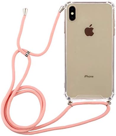 Artfeel Transparent Case Compatible with iPhone XS Max,Soft Silicone Frame + Hard Acrylic Back Case with Neck Lanyard Strap,Ultra Thin Lightweight Clear Crossbody Cover,Rose Gold