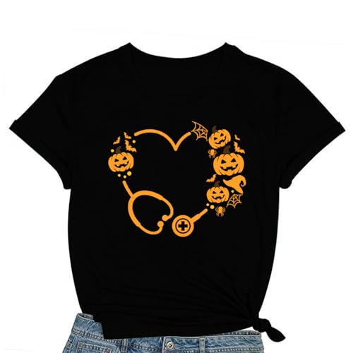 COMIZI Halloween Nurse Shirt Women Pumpkin Stethoscope Heart Tshirt Nursing Life Tee Tops at Amazon