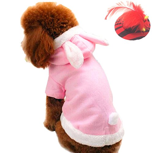 Cute Dog Cat Puppy Rabbit Costumes with Warm Fleece for Halloween Party Wedding Dress, Hair Clip Included