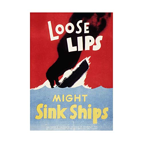 Wee Blue Coo War WWII Loose Lips Sink Ships Art Wood Frame Picture Gift Wall Art Print — image 1