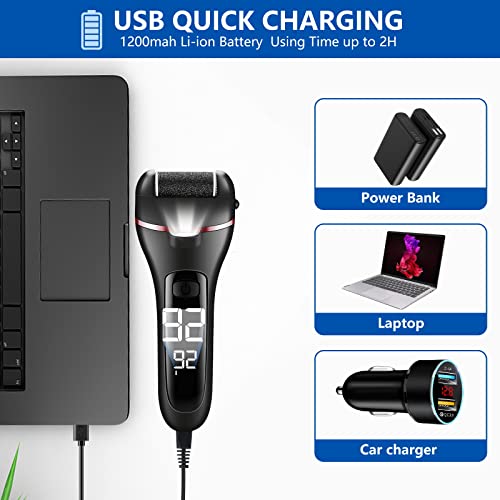 Electric Foot File, Eojjoisee® Hard Skin Remover, Rechargeable Callus Remover for Feet, 16 in 1 Pedicure kit with 3 Rollers LED Light, Foot Care Kit for Dry Dead Skin Cracked Heels Calluses (Black)