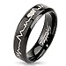 STR-0123 Stainless Steel Black IP with Heartbeat Laser Etched Band Ring (12)