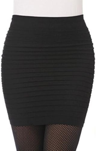 OUBAO Womens Elastic Pleated High Waist Package Hip Short Skirt (Black)