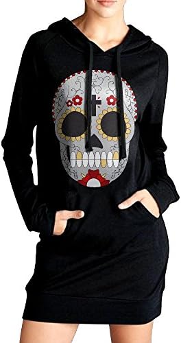 Sugar Skull Slim Fit Hoodie Pockets Dress Long Sleeve Casual Sweatshirt For Women Black