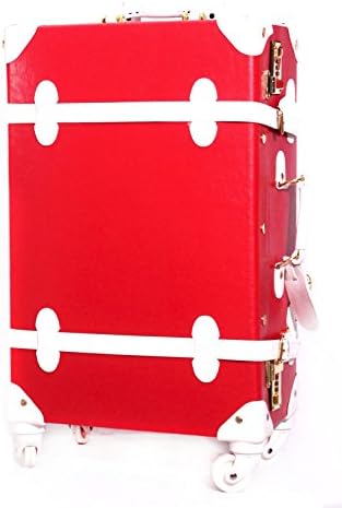 LTC Red and White Vintage Steamer Style Wheeled Trunk Luggage (24 inch)