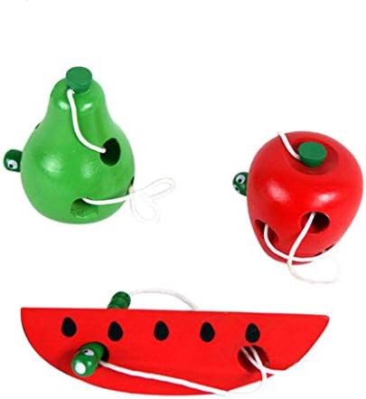 CHAFIN Lovely Wooden Worm Eat Stringing Fruit Baby Kids Developmental Toys Apple Pear Bead Insect Rope Watermelon