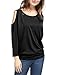 Allegra K Women's Scoop Neck Cut Out Shoulder Loose Batwing Top L Black