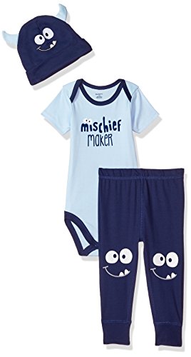 Gerber baby boys 3 piece bodysuit, pant and cap set, monster, 0-3…