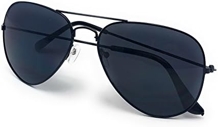 Military Style Aviator Sunglasses, Polarized, 100% UV 400 Protection (Black Frame, Black Lens)