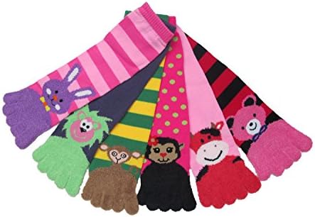 Soft Toe Socks with Furry Animal Assorted Designs, Size 9-11, Pack of 6