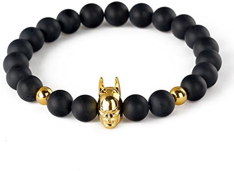 UBeata Batman Charm Bracelets with Matt Agate Beaded Charm 8mm Copper Alloy Handmade Round